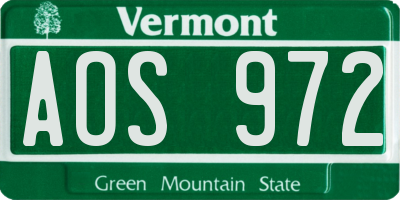 VT license plate AOS972