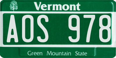 VT license plate AOS978
