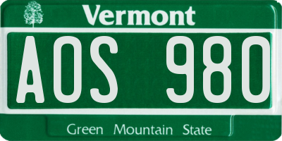 VT license plate AOS980
