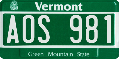 VT license plate AOS981