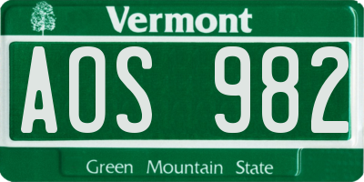 VT license plate AOS982