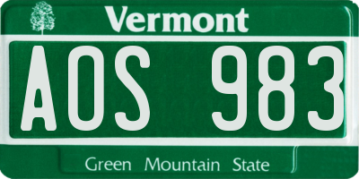 VT license plate AOS983