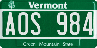 VT license plate AOS984