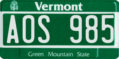 VT license plate AOS985