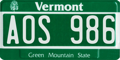 VT license plate AOS986
