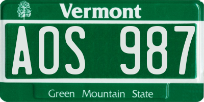 VT license plate AOS987