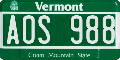 VT license plate AOS988