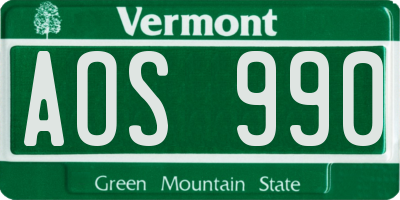VT license plate AOS990