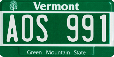 VT license plate AOS991