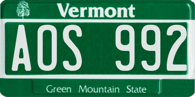 VT license plate AOS992