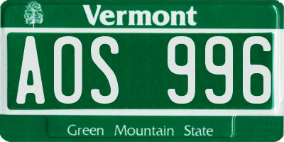 VT license plate AOS996