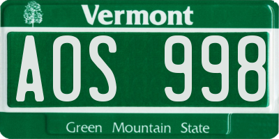 VT license plate AOS998