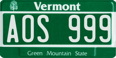 VT license plate AOS999