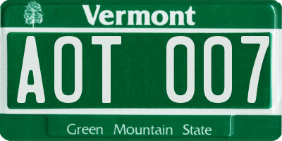 VT license plate AOT007