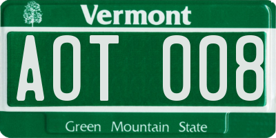 VT license plate AOT008