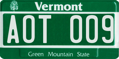 VT license plate AOT009