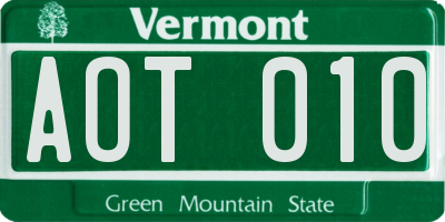 VT license plate AOT010