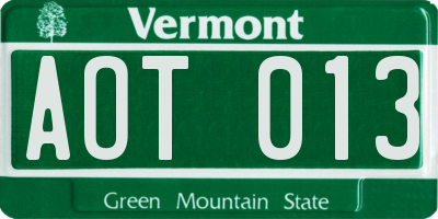 VT license plate AOT013