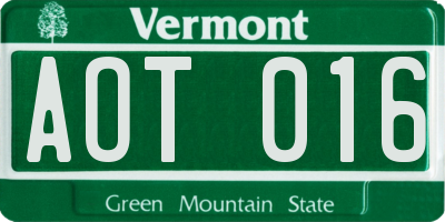 VT license plate AOT016