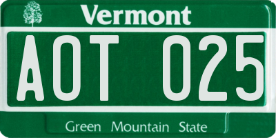 VT license plate AOT025