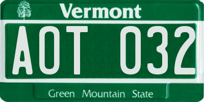 VT license plate AOT032