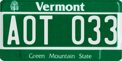 VT license plate AOT033