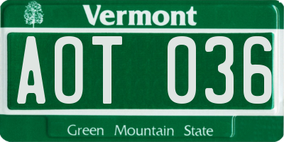 VT license plate AOT036