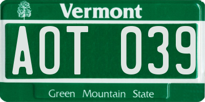 VT license plate AOT039