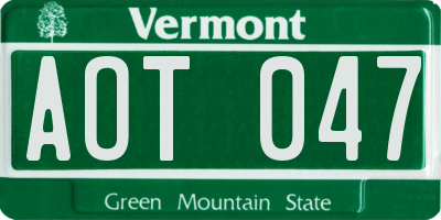 VT license plate AOT047