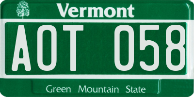 VT license plate AOT058