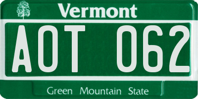 VT license plate AOT062