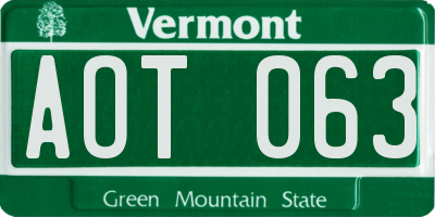 VT license plate AOT063