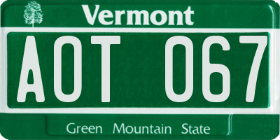 VT license plate AOT067