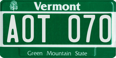 VT license plate AOT070
