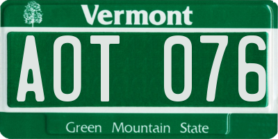VT license plate AOT076