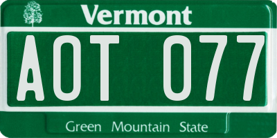 VT license plate AOT077