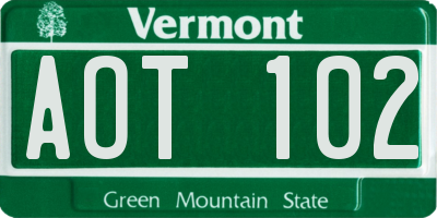 VT license plate AOT102