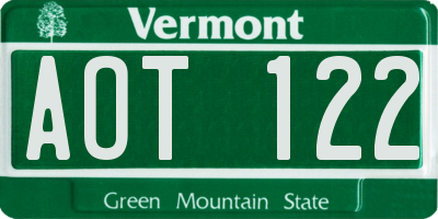 VT license plate AOT122