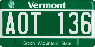 VT license plate AOT136