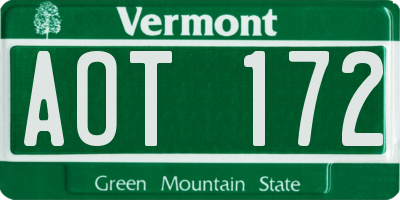 VT license plate AOT172