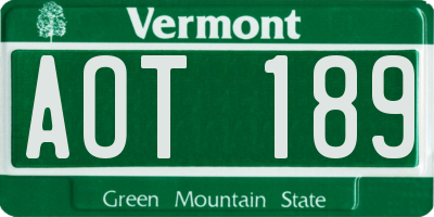 VT license plate AOT189