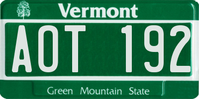 VT license plate AOT192