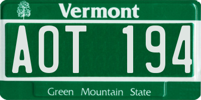 VT license plate AOT194