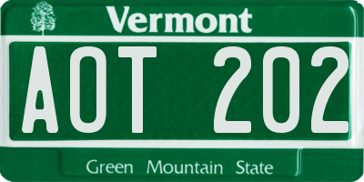 VT license plate AOT202