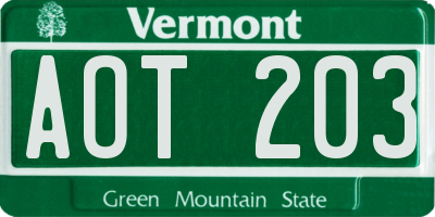 VT license plate AOT203