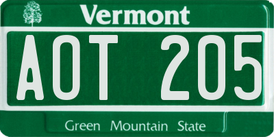 VT license plate AOT205