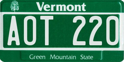 VT license plate AOT220