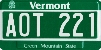 VT license plate AOT221
