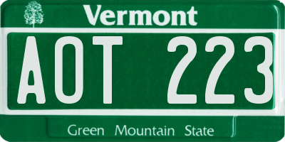 VT license plate AOT223
