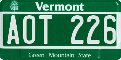 VT license plate AOT226